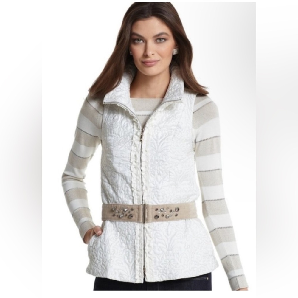 WHBM Embroidered Quilted Belted Vest Size Small